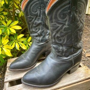 Tony Lama Black Embroidered Leather Cowboy Western Boots C7820 Mens 9.5 EE